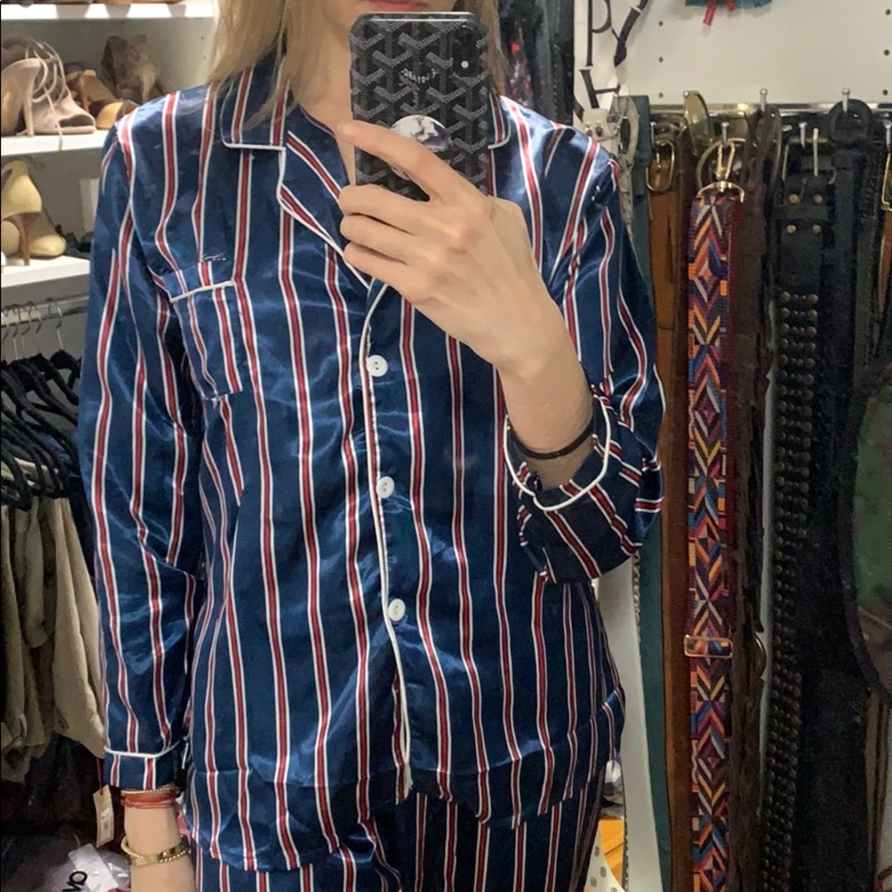 Blue striped silky Pj set small - Picture 4 of 8